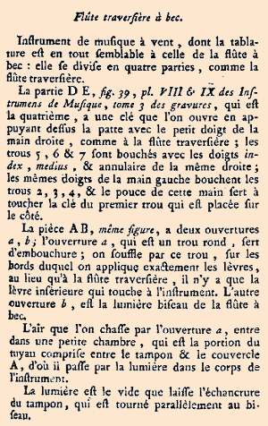 description de la fl&ucirc;te traversi&egrave;re &agrave; bec de Diderot