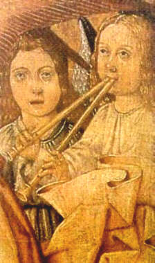 flute à bec double, peinture du XVe siècle