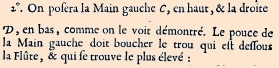 la position des mains sur la la flûte à bec selon Hotteterre (texte)